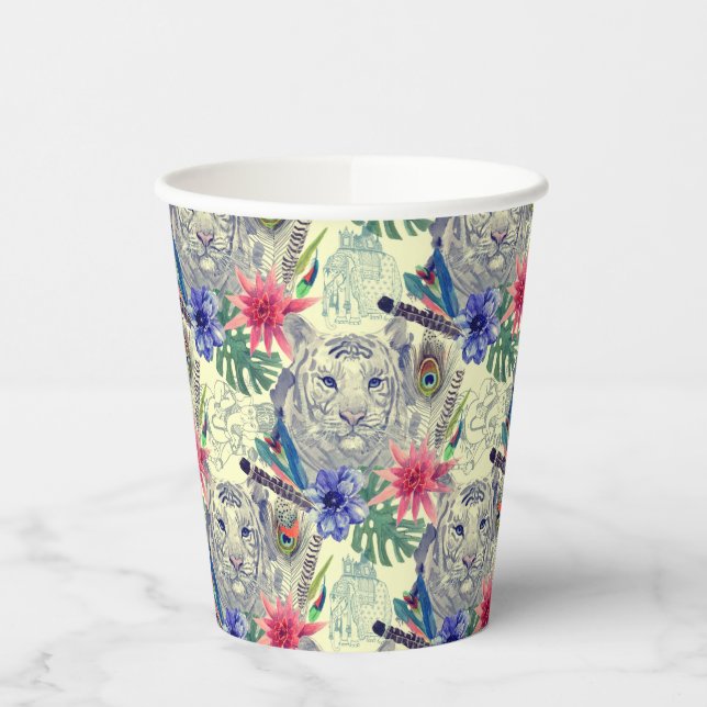 Vintage Indian Style Tiger Pattern Paper Cups (Left)
