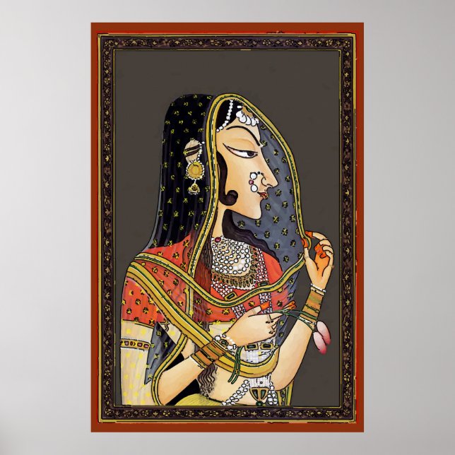 Vintage Indian Woman, Mughal Art Poster (Front)