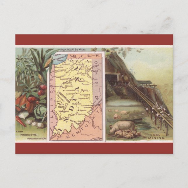 Vintage Indiana Map Postcard (Front)