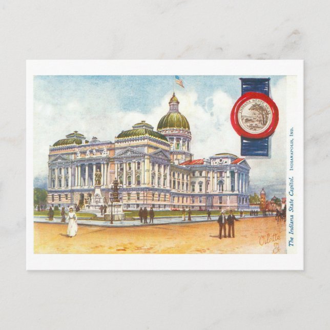 Vintage Indiana Statehouse/Capitol with Seal Postcard (Front)