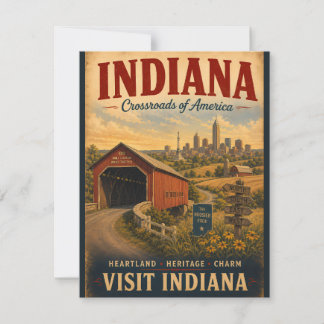 Vintage Indiana Travel Poster with Covered Bridge Card