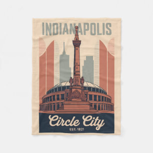 Vintage Indianapolis Indiana Retro Cityscape Art Fleece Blanket