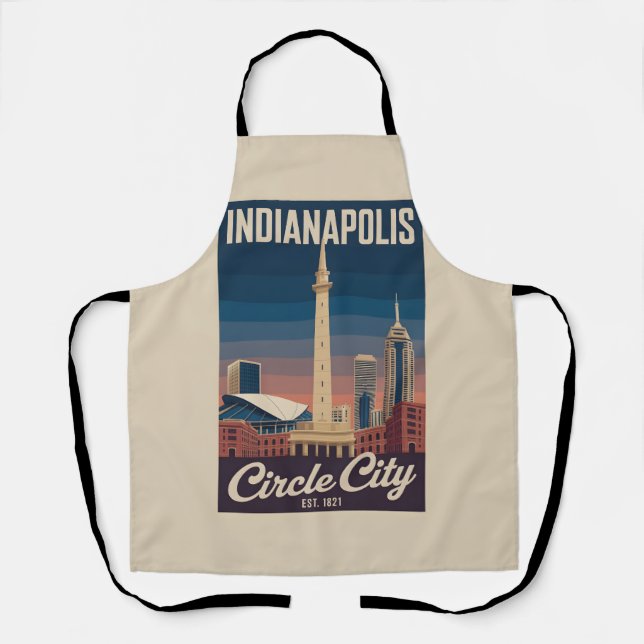 Vintage Indianapolis Indiana Retro Cityscape Trave Apron (Front)