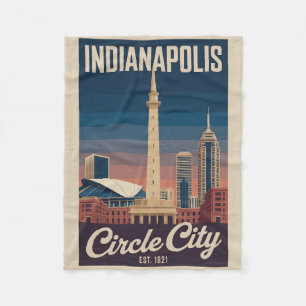 Vintage Indianapolis Indiana Retro Cityscape Trave Fleece Blanket