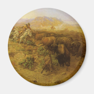 Vintage Indians, Buffalo Hunt by CM Russell Magnet