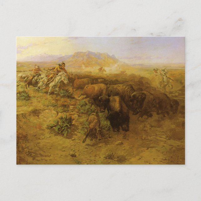 Vintage Indians, Buffalo Hunt by CM Russell Postcard (Front)