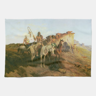 Vintage Indians, Prowlers of the Prairie, Seltzer, Tea Towel