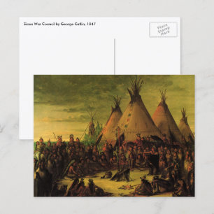 Vintage Indians, Sioux War Council by Catlin Postcard