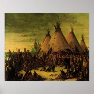 Vintage Indians, Sioux War Council by Catlin Poster