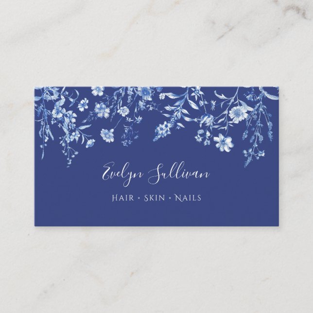 Vintage indigo wildflowers business card (Front)