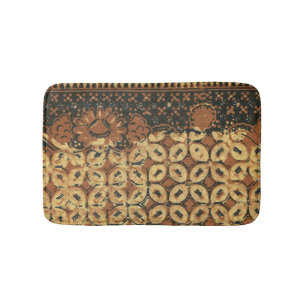 Vintage Indonesian Batik Kawung Pattern Rustic Bath Mat