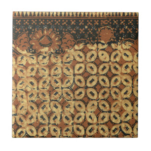 Vintage Indonesian Batik Kawung Pattern Rustic Ceramic Tile