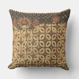 Vintage Indonesian Batik Kawung Pattern Rustic Cushion