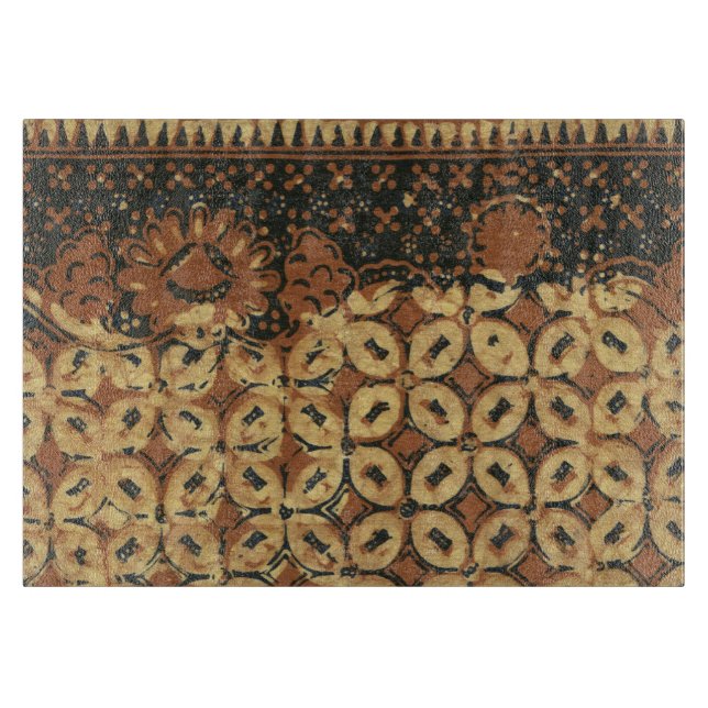 Vintage Indonesian Batik Kawung Pattern Rustic Cutting Board (Front)