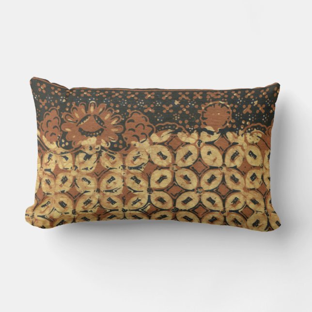 Vintage Indonesian Batik Kawung Pattern Rustic Lumbar Cushion (Front)