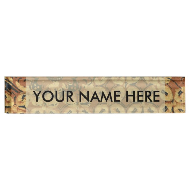 Vintage Indonesian Batik Kawung Pattern Rustic Nameplate (Front)