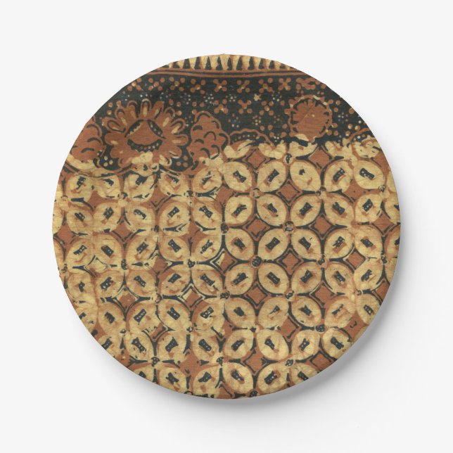 Vintage Indonesian Batik Kawung Pattern Rustic Paper Plate (Front)