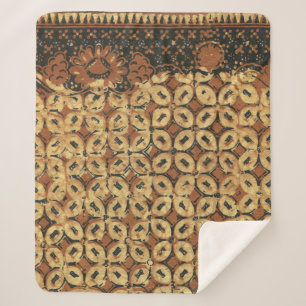 Vintage Indonesian Batik Kawung Pattern Rustic Sherpa Blanket