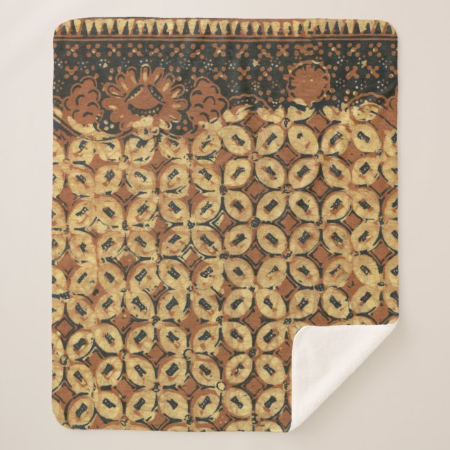 Vintage Indonesian Batik Kawung Pattern Rustic Sherpa Blanket (Front)