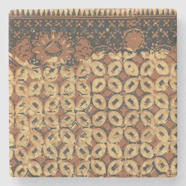 Vintage Indonesian Batik Kawung Pattern Rustic Stone Coaster (Front)