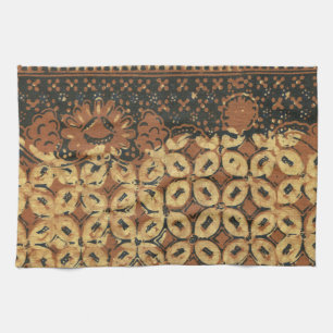 Vintage Indonesian Batik Kawung Pattern Rustic Tea Towel