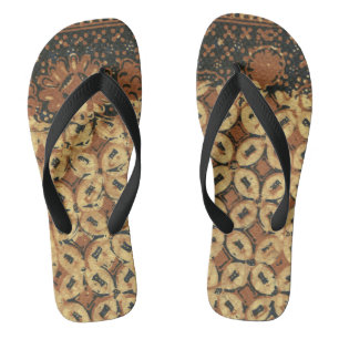 Vintage Indonesian Batik Kawung Pattern Rustic Thongs