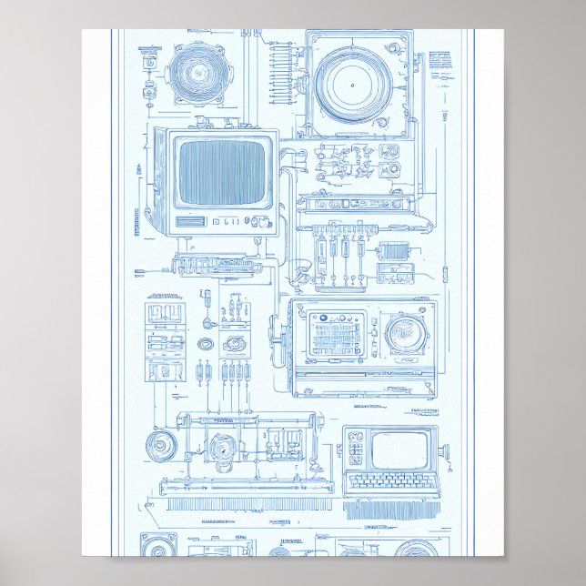 Vintage Industrial Art: Retro-Tech Modular Machine Poster (Front)
