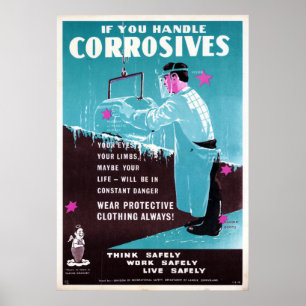 Vintage Industrial Corrosives Safety Australia Poster