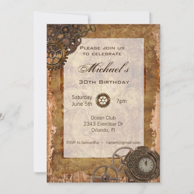 Vintage Industrial Steampunk Birthday Party Invitation (Front)