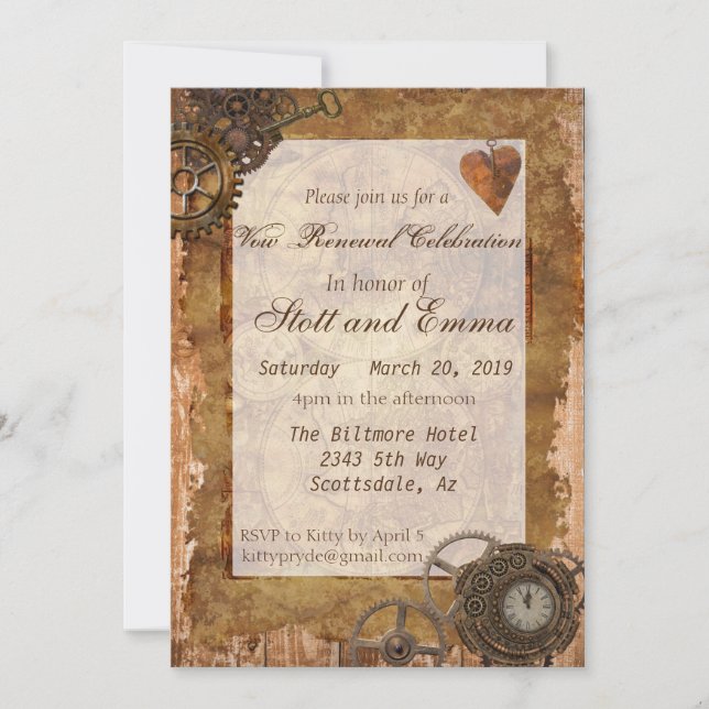 Vintage Industrial Steampunk Vow Renewal Invitation (Front)
