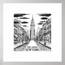 vintage ink drawing of times square street newyork