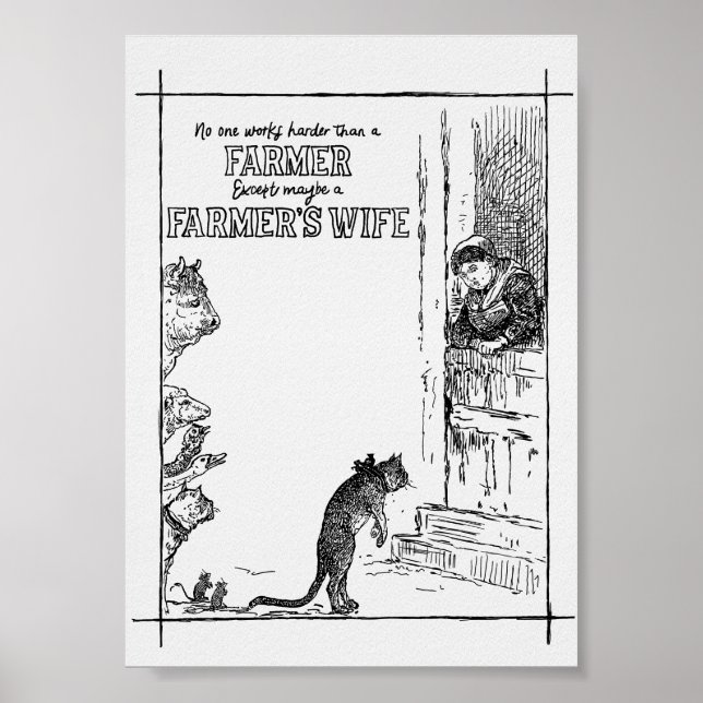 Vintage Ink No One Works Harder than Farmer Quote Poster (Front)
