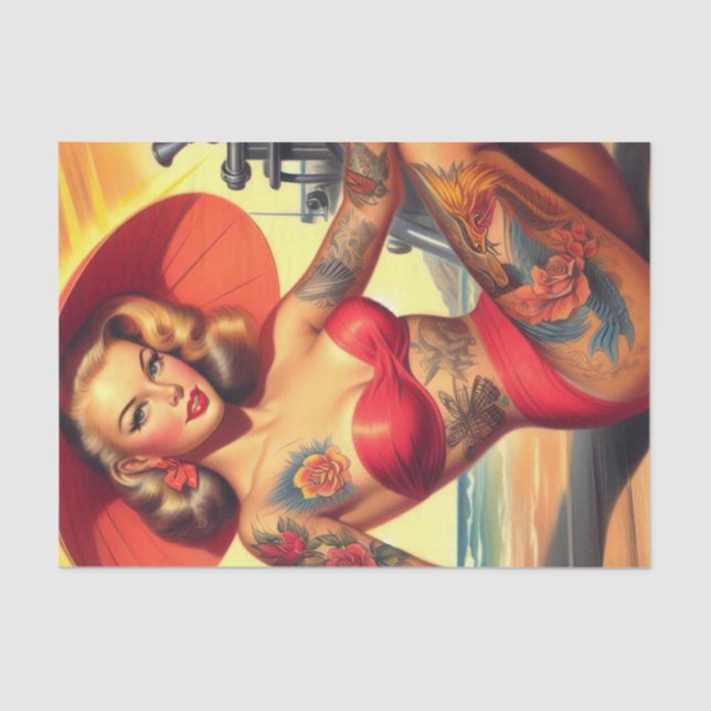 Vintage Inked Girl Tissue Paper (Front)