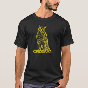 Vintage Inked Golden Owl Crest Art T-Shirt