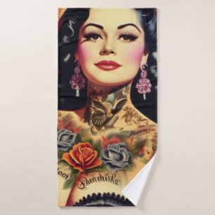 Vintage Inked Pin-up Bath Towel