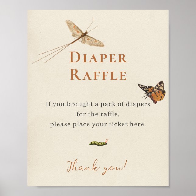 Vintage Insects Baby Shower Diaper Raffle Poster (Front)