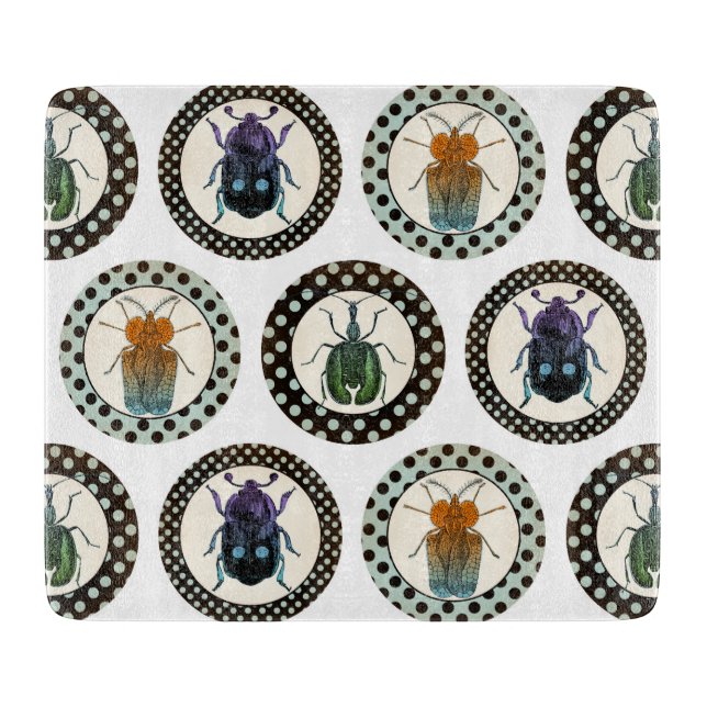 Vintage Insects Colourful Beetles Science Cutting Board (Front)