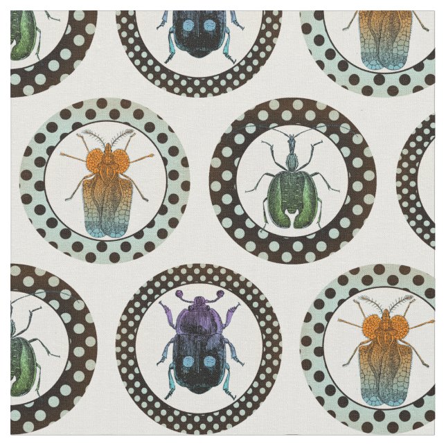 Vintage Insects Colourful Beetles Science Fabric (Close Up)