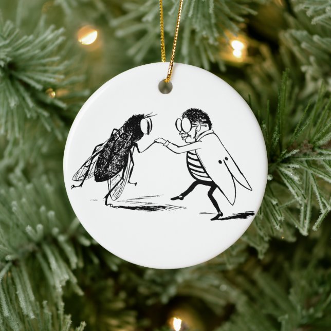 Vintage Insects Dancing; Bluebottle Fly Ceramic Ornament (Tree)