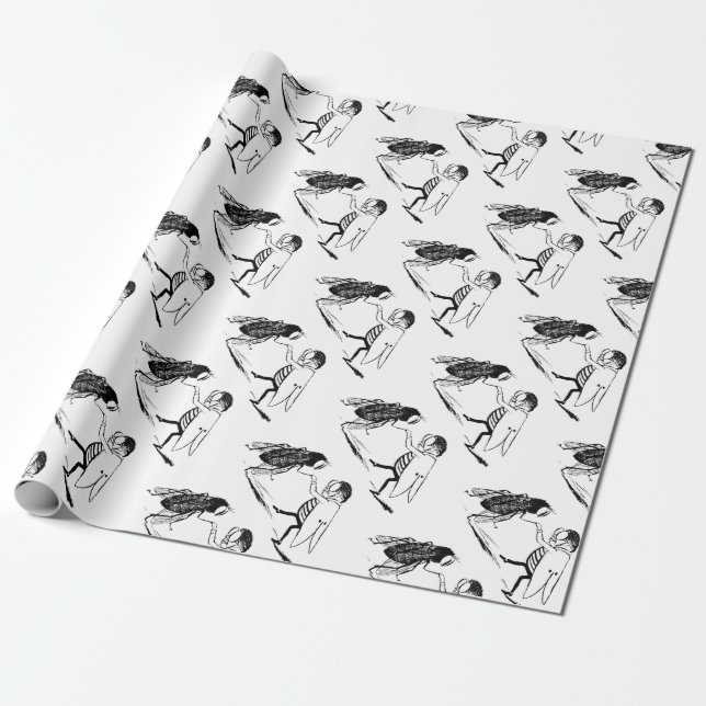 Vintage Insects Dancing; Bluebottle Fly Wrapping Paper (Unrolled)