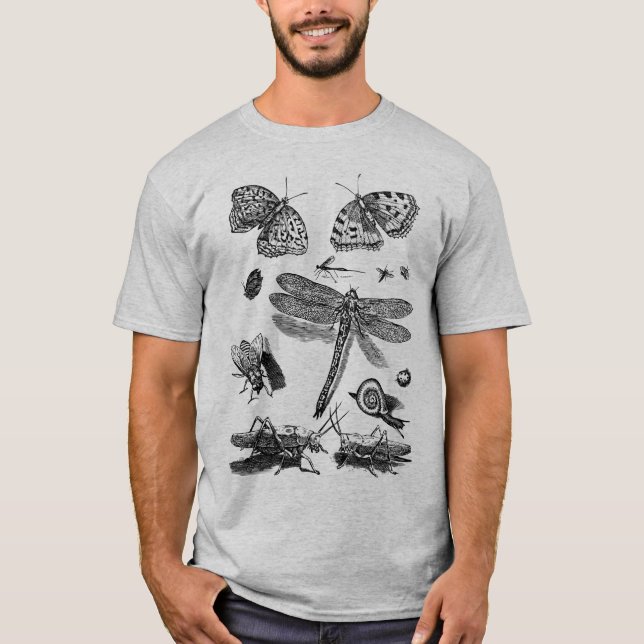 Vintage Insects Entomology Illustration T-Shirt (Front)