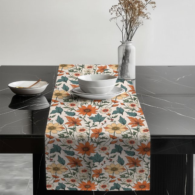 Vintage-Inspired Autumn Table Runner  Floral Motif (Vintage-Inspired Autumn Table Runner Floral Motif)