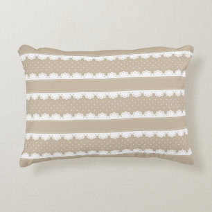 Vintage Inspired Beige & White Lace Stripe Pattern Decorative Cushion