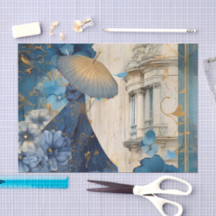 Vintage Inspired Blue Floral Collage Scrapbook Tissue Paper