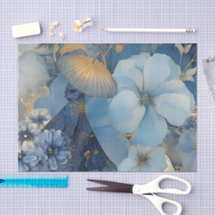Vintage Inspired Blue Floral Collage Scrapbook Tissue Paper