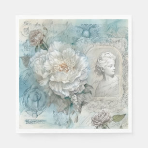 Vintage Inspired Blue Shabby Chic Floral  Napkin
