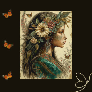 Vintage-Inspired Bohemian Woman Postcard