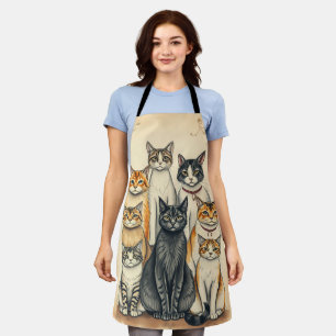 Vintage-Inspired Cat Family Portrait Apron