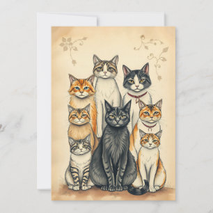 Vintage-Inspired Cat Family Portrait Invitation