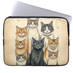 Vintage-Inspired Cat Family Portrait Laptop Sleeve